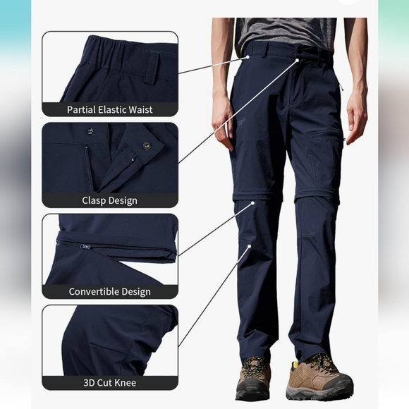 Pioneer Camp Men's Outdoor Convertible Hiking Pants Waterproof Quick Dry Fishing - Picture 6 of 16